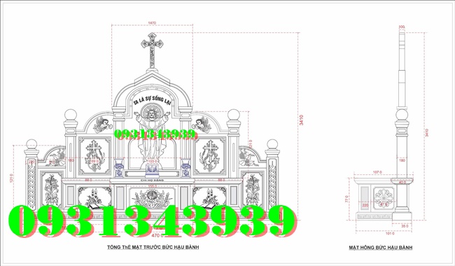 Bản vẽ thiết kế mẫu lăng mộ đá công giáo